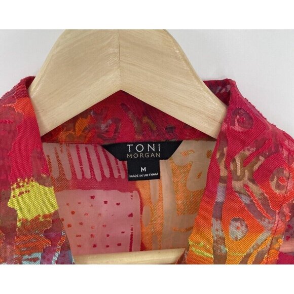 Toni Morgan Sheer Button Front Art To Wear Lightweight Top Size Medium - Picture 5 of 10